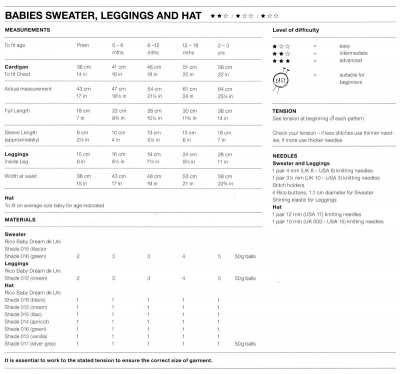 Knitting Pattern - Rico 1041 - Baby Dream DK Uni - Baby's Sweater, Leggings & Hat